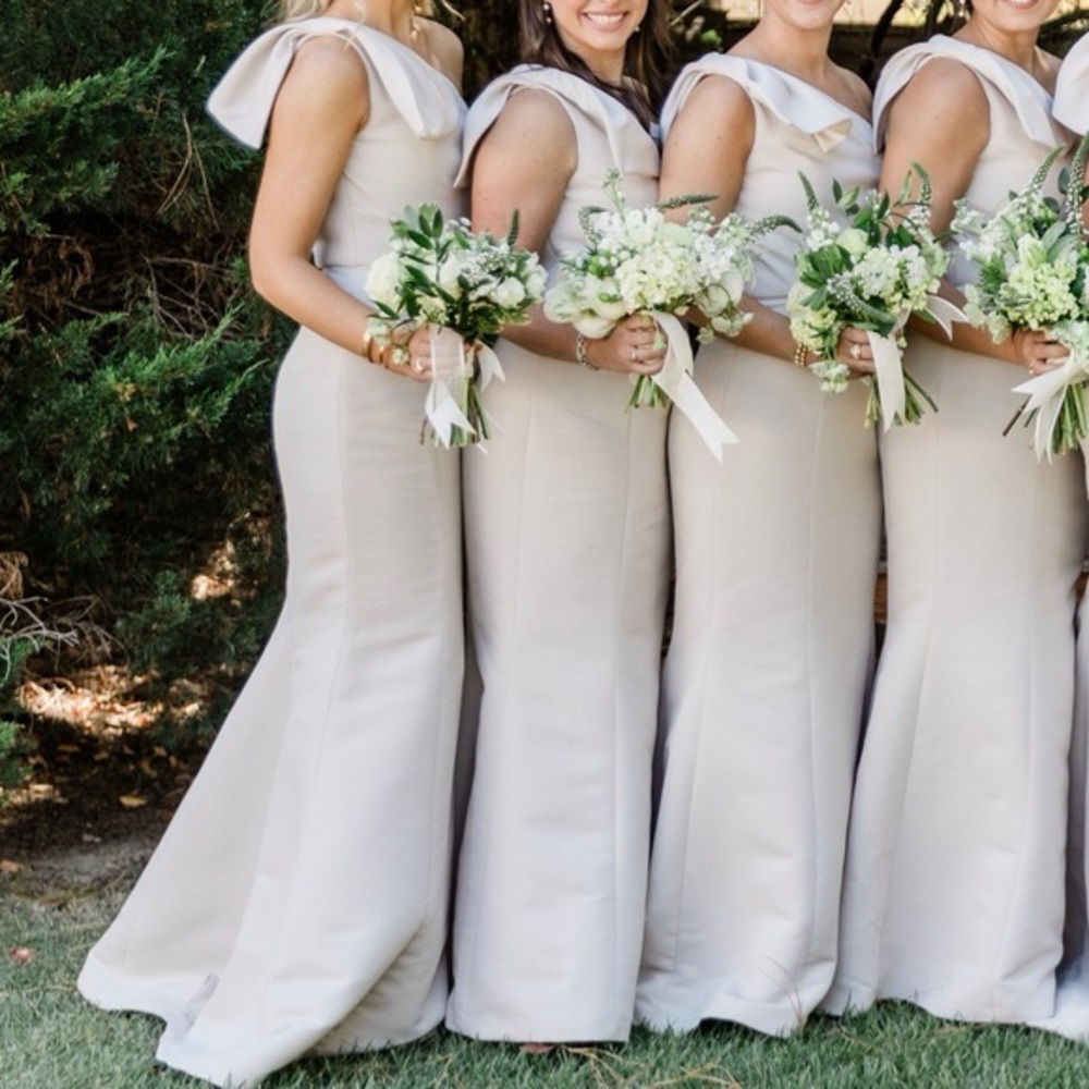 Amsale Sierra GB199 Champagne One-Shoulder Cream Gown Bridesmaid Dress Sz 12 NEW - Picture 6 of 16
